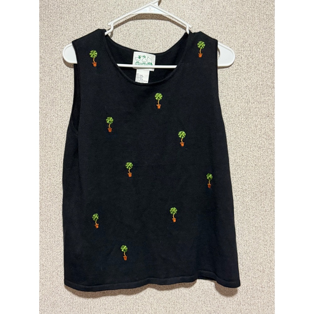 The Quacker Factory‎ Black Embroidered Potted Palm Tree Knit Sweater Vest Medium